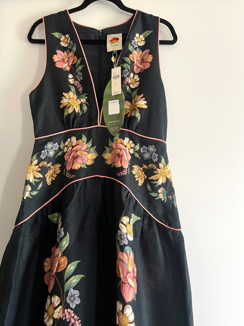 FARM Rio Maira Floral Dark Blue Linen Midi Dress Size Medium NWT - Picture 10 of 16